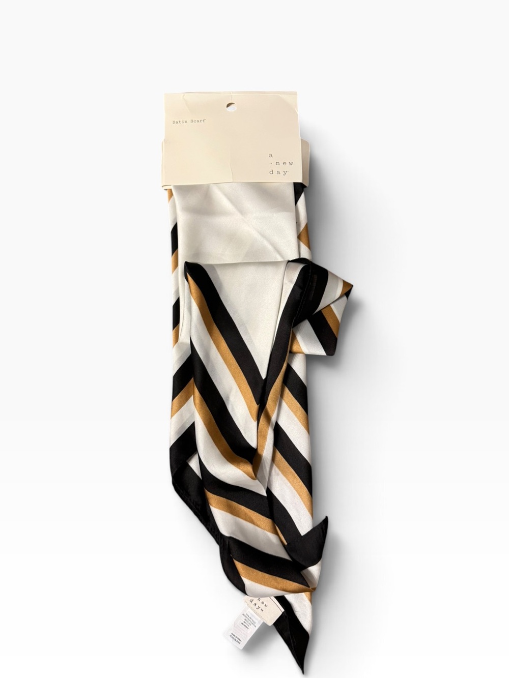 a new day Women's Striped Silk-Look Scarf - Black, White & Gold